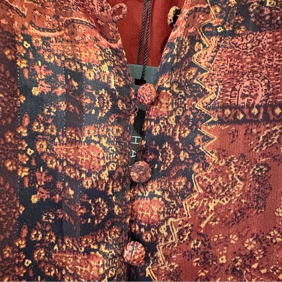 Haver London NWT $98 Metallic Gold Thread Paisley Patchwork Mock Neck Top S - Picture 5 of 13